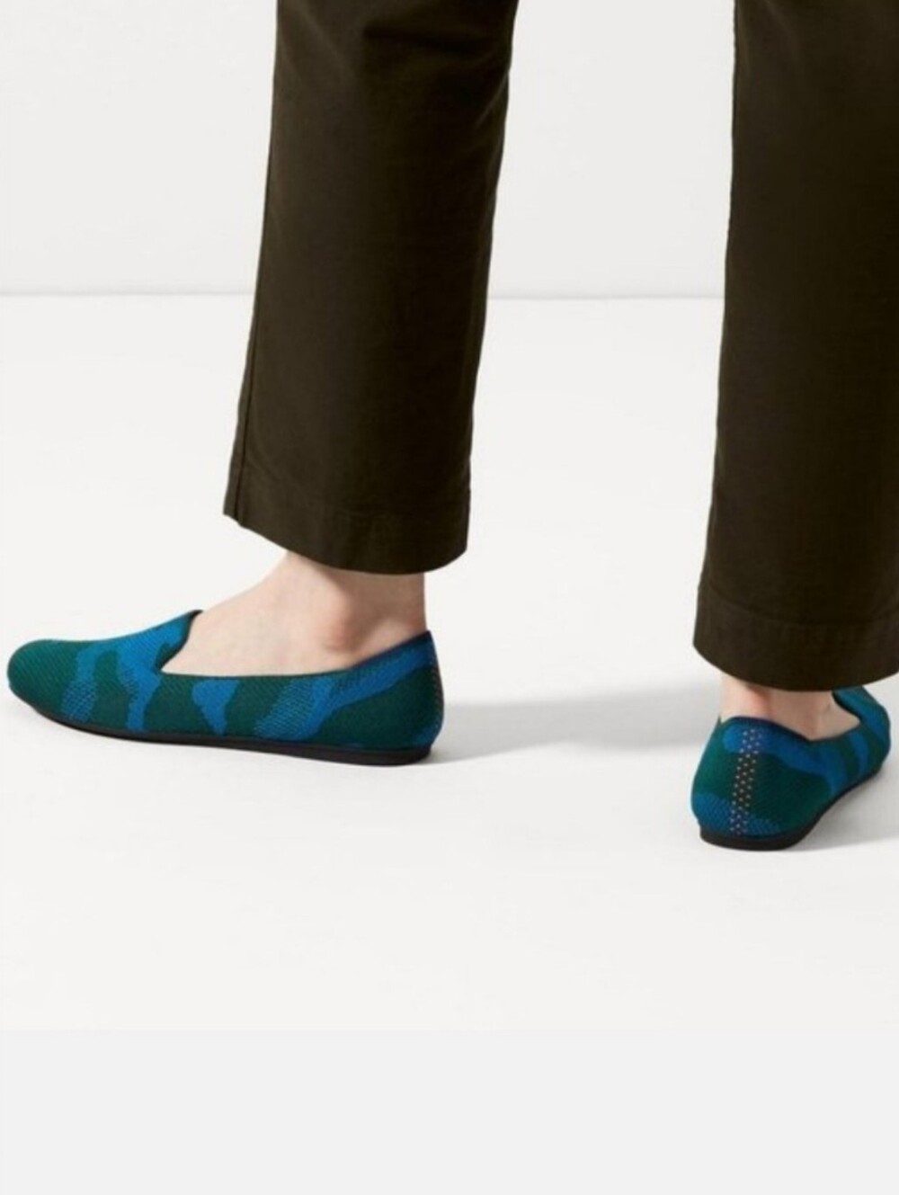 Retired ROTHY'S The Loafer Camo Teal Green Knit Almond Breathable Comfort 10